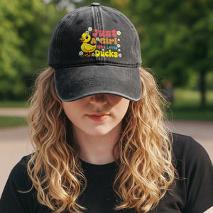 Duck Lover Gift Washed Cotton Baseball Cap Just A Girl Who Loves Ducks TS12 Print Your Wear