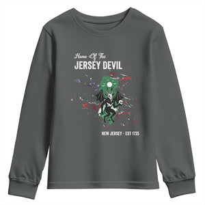 Jersey Devil Youth Sweatshirt Home Of New Jersey Est 1735 Cryptid Gift TS12 Dark Heather Print Your Wear