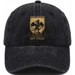 Jersey Devil Washed Cotton Baseball Cap Gothic Horror Gift Pine Barrens New Jersey TS12 Washed Cap Universal Fit Black Print Your Wear