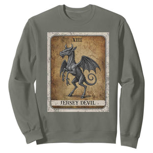 Jersey Devil Sweatshirt Horror Tarot Card Urban Legends Gift TS12 Military Green Print Your Wear