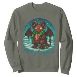 Jersey Devil Sweatshirt Merry Cryptidmas Funny Christmas Gift TS12 Military Green Print Your Wear