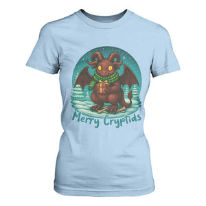 Jersey Devil T Shirt For Women Merry Cryptidmas Funny Christmas Gift TS12 Light Blue Print Your Wear