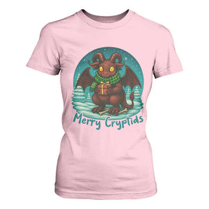 Jersey Devil T Shirt For Women Merry Cryptidmas Funny Christmas Gift TS12 Light Pink Print Your Wear