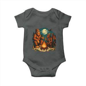 Funny Bigfoot And Jersey Devil Camping Cryptid Gift Baby Onesie TS12 Dark Heather Print Your Wear