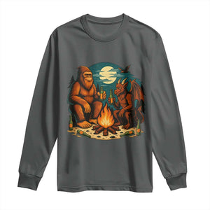 Funny Bigfoot And Jersey Devil Camping Cryptid Gift Long Sleeve Shirt TS12 Dark Heather Print Your Wear