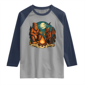 Funny Bigfoot And Jersey Devil Camping Cryptid Gift Raglan Shirt TS12 Sport Gray Navy Print Your Wear