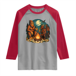 Funny Bigfoot And Jersey Devil Camping Cryptid Gift Raglan Shirt TS12 Sport Gray Red Print Your Wear