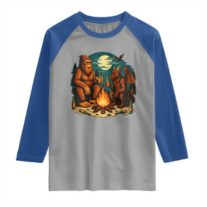 Funny Bigfoot And Jersey Devil Camping Cryptid Gift Raglan Shirt TS12 Sport Gray Royal Print Your Wear