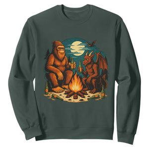 Funny Bigfoot And Jersey Devil Camping Cryptid Gift Sweatshirt TS12 Dark Forest Green Print Your Wear