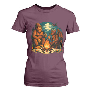 Funny Bigfoot And Jersey Devil Camping Cryptid Gift T Shirt For Women TS12 Maroon Print Your Wear