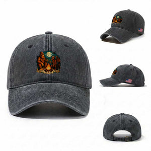 Funny Bigfoot And Jersey Devil Camping Cryptid Gift Washed Cotton Baseball Cap TS12 Washed Cap Universal Fit Dark Gray Print Your Wear