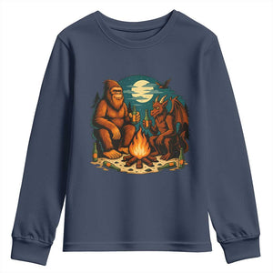 Funny Bigfoot And Jersey Devil Camping Cryptid Gift Youth Sweatshirt TS12 Navy Print Your Wear