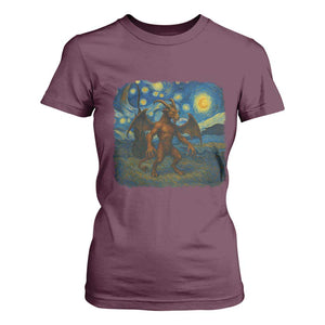 Jersey Devil Starry Night T Shirt For Women Van Gogh Cryptid Gift TS12 Maroon Print Your Wear