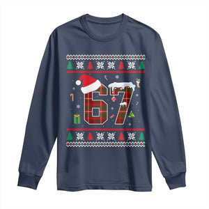 Funny Six Seven Meme Christmas Ugly Sweater Long Sleeve Shirt Trendy Tiktok Gift TS12 Navy Print Your Wear