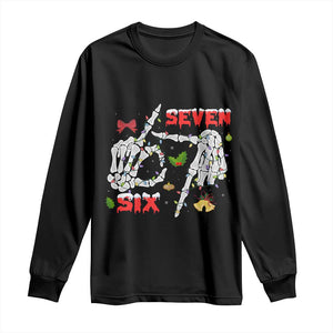 Six And Seven Meme Skeleton Long Sleeve Shirt Funny Trendy Christmas Party Gift TS12 Black Print Your Wear