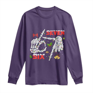 Six And Seven Meme Skeleton Long Sleeve Shirt Funny Trendy Christmas Party Gift TS12 Purple Print Your Wear