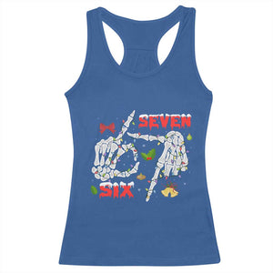 Six And Seven Meme Skeleton Racerback Tank Top Funny Trendy Christmas Party Gift TS12 Royal Blue Print Your Wear
