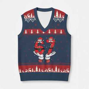 Funny 67 Meme V-Neck Knit Sweater Vest Funny Xmas Party Holiday Gift TS12 Navy Red Print Your Wear