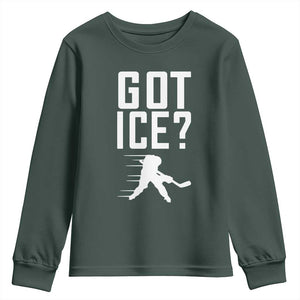 Got Ice Youth Sweatshirt Funny Youth Ice Hockey Gift TS12 Dark Forest Green Print Your Wear
