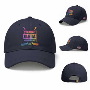 Straight Outta The Penalty Box Baseball Cap Tie Dye Effect Hockey Player Gift TS12 Baseball Cap Universal Fit Navy Print Your Wear
