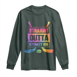 Straight Outta The Penalty Box Long Sleeve Shirt Tie Dye Effect Hockey Player Gift TS12 Dark Forest Green Print Your Wear