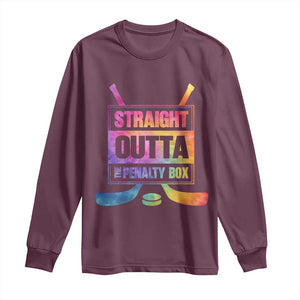 Straight Outta The Penalty Box Long Sleeve Shirt Tie Dye Effect Hockey Player Gift TS12 Maroon Print Your Wear