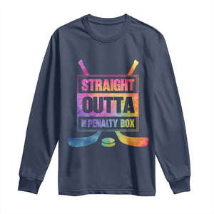 Straight Outta The Penalty Box Long Sleeve Shirt Tie Dye Effect Hockey Player Gift TS12 Navy Print Your Wear