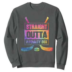 Straight Outta The Penalty Box Sweatshirt Tie Dye Effect Hockey Player Gift TS12 Dark Heather Print Your Wear