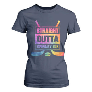 Straight Outta The Penalty Box T Shirt For Women Tie Dye Effect Hockey Player Gift TS12 Navy Print Your Wear