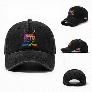 Straight Outta The Penalty Box Washed Cotton Baseball Cap Tie Dye Effect Hockey Player Gift TS12 Washed Cap Universal Fit Black Print Your Wear