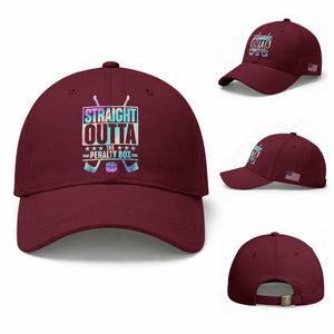Straight Outta The Penalty Box Baseball Cap Iridescent Effect Hockey Player Gift TS12 Baseball Cap Universal Fit Maroon Print Your Wear