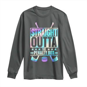 Straight Outta The Penalty Box Long Sleeve Shirt Iridescent Effect Hockey Player Gift TS12 Dark Heather Print Your Wear