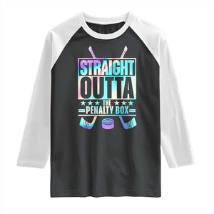 Straight Outta The Penalty Box Raglan Shirt Iridescent Effect Hockey Player Gift TS12 Black White Print Your Wear