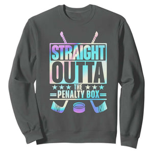 Straight Outta The Penalty Box Sweatshirt Iridescent Effect Hockey Player Gift TS12 Dark Heather Print Your Wear