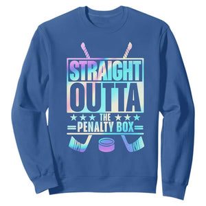 Straight Outta The Penalty Box Sweatshirt Iridescent Effect Hockey Player Gift TS12 Royal Blue Print Your Wear