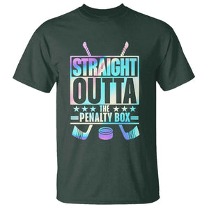 Straight Outta The Penalty Box T Shirt Iridescent Effect Hockey Player Gift TS12 Dark Forest Green Print Your Wear