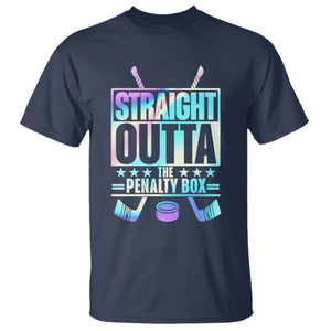 Straight Outta The Penalty Box T Shirt Iridescent Effect Hockey Player Gift TS12 Navy Print Your Wear