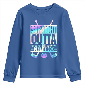 Straight Outta The Penalty Box Youth Sweatshirt Iridescent Effect Hockey Player Gift TS12 Royal Blue Print Your Wear