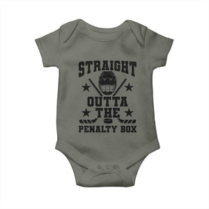 Straight Outta The Penalty Box Baby Onesie Funny Youth Ice Hockey Gift TS12 Military Green Print Your Wear
