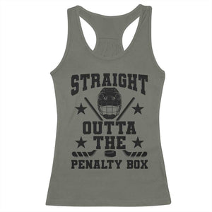 Straight Outta The Penalty Box Racerback Tank Top Funny Youth Ice Hockey Gift TS12 Military Green Print Your Wear