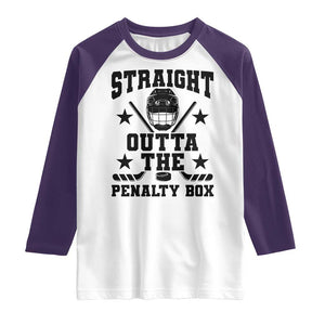 Straight Outta The Penalty Box Raglan Shirt Funny Youth Ice Hockey Gift TS12 White Purple Print Your Wear
