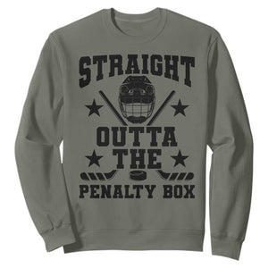 Straight Outta The Penalty Box Sweatshirt Funny Youth Ice Hockey Gift TS12 Military Green Print Your Wear