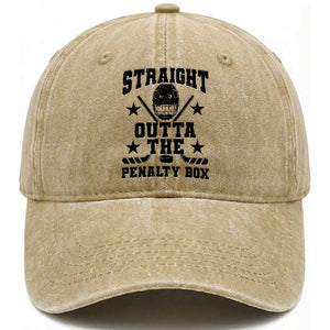 Straight Outta The Penalty Box Washed Cotton Baseball Cap Funny Youth Ice Hockey Gift TS12 Print Your Wear