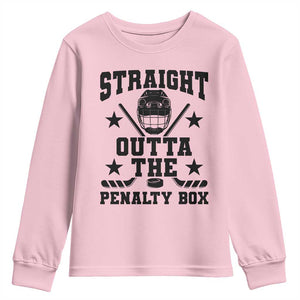 Straight Outta The Penalty Box Youth Sweatshirt Funny Youth Ice Hockey Gift TS12 Light Pink Print Your Wear