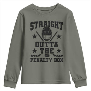Straight Outta The Penalty Box Youth Sweatshirt Funny Youth Ice Hockey Gift TS12 Military Green Print Your Wear
