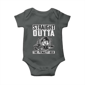 Straight Outta The Penalty Box Baby Onesie Funny Hockey Gift For Boys TS12 Dark Heather Print Your Wear