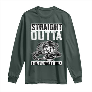 Straight Outta The Penalty Box Long Sleeve Shirt Funny Hockey Gift For Boys TS12 Dark Forest Green Print Your Wear