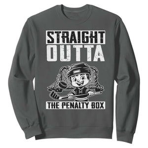 Straight Outta The Penalty Box Sweatshirt Funny Hockey Gift For Boys TS12 Dark Heather Print Your Wear