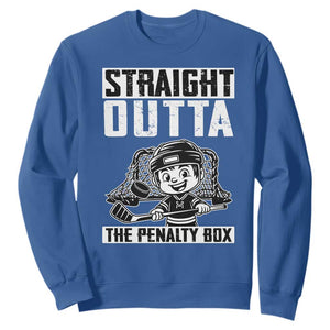 Straight Outta The Penalty Box Sweatshirt Funny Hockey Gift For Boys TS12 Royal Blue Print Your Wear