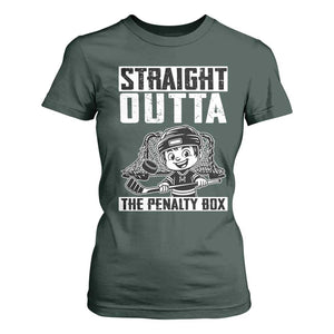 Straight Outta The Penalty Box T Shirt For Women Funny Hockey Gift For Boys TS12 Dark Forest Green Print Your Wear